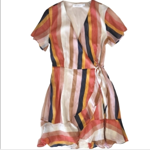 ALL IN FAVOR STRIPED WRAP DRESS. XS - Picture 2 of 6